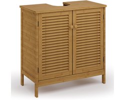 Xbro Wastafelkast – Wastafelonderkasten met Verstelbare Plank & Ventilerende Dubbele Deuren – 60 x 30 x 62 cm – Bamboe – Bruin