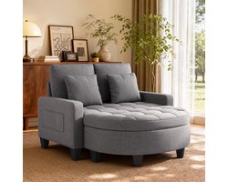 Xbro Zitbank 2 zits met Voetenbank en Opbergruimte – Loungebank met 2 Kussens, Comfortabele 2-zitsbank – Donkergrijs
