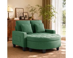 Xbro Zitbank 2 zits met Voetenbank en Opbergruimte – Loungebank met 2 Kussens, Comfortabele 2-zitsbank – Groen