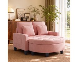 Xbro Zitbank 2 zits met Voetenbank en Opbergruimte – Loungebank met 2 Kussens, Comfortabele 2-zitsbank – Roze
