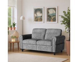 Xbro Zitbank - Bank met brede armleuningen en zijvak opbergtas - Comfortabele compacte 2-zitsbank - Geschikt voor Woonkamer/Kantoor/Appartement - 152 x 76 x 84 cm - Donkergrijs