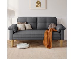 Xbro Zitbank met Armleuningen en Zijvakjes - Zitbank 2 zits - Kleine Stoffen Bank - Voor Woonkamer, Appartement, Kantoor - 145 x 77 x 77 cm - Donkergrijs