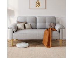 Xbro Zitbank met Armleuningen en Zijvakjes - Zitbank 2 zits - Kleine Stoffen Bank - Voor Woonkamer, Appartement, Kantoor - 145 x 77 x 77 cm - Grijs