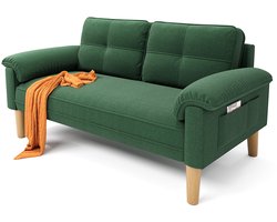 Xbro Zitbank met Armleuningen en Zijvakjes - Zitbank 2 zits - Kleine Stoffen Bank - Voor Woonkamer, Appartement, Kantoor - 145 x 77 x 77 cm - Groen