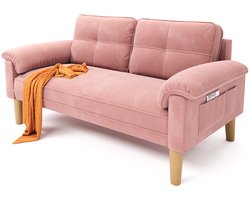 Xbro Zitbank met Armleuningen en Zijvakjes - Zitbank 2 zits - Kleine Stoffen Bank - Voor Woonkamer, Appartement, Kantoor - 145 x 77 x 77 cm - Roze