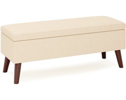 Xbro Zitbank met Opbergruimte, 52L Opbergruimte, Opvouwbare Opbergbank met Houten Poten, Linnen Bekleding, 110 x 39 x 45 cm,Beige