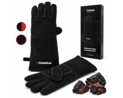 XCelsius® BBQ Handschoenen Splitleer – TÜV Gecertificeerd EN407 – Hittebestendige Barbecue Handschoenen en Ovenhandschoenen – Voor Kamado, Gietijzer, Roosters en Heat Deflectors – Cadeaus voor Mannen – 1 Paar – Zwart
