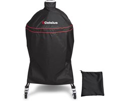 XCelsius® BBQ Kamado Hoes Universeel - Voor Large Kamado's - 600D Waterafstotend Nylon - met BBQ Recepten - Verstelbare Bevestigingsbanden - Inclusief opbergzak - Zwart met Rood