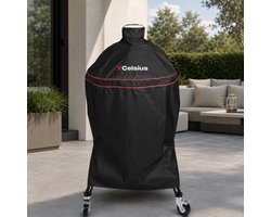 XCelsius® Kamado BBQ Hoes Large (L) 20-22 inch - 600D Waterafstotende Barbecue Kamado Beschermhoes - Met Verstelbare banden - Zwart met Rood