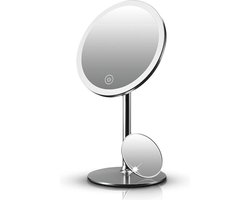 Xclusive-lifestyle® Luxe Make-up Spiegel met LED Verlichting – Traploos Dimbaar - Daglicht, Warm & Koel Licht – 360° Verstelbaar – USB Oplaadbaar – Tafelmodel & Wandbevestiging – incl. Opzetspiegel (10x vergroting)