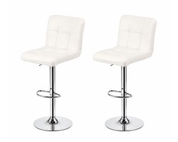 xDays Barkrukken Set van 2 Wit – Hoogte Verstelbaar 60-82 cm – PU Leer – Verchroomd Onderstel – 360° Draaibaar – Met Voetensteun – Barstoel – Keuken Bar Restaurant
