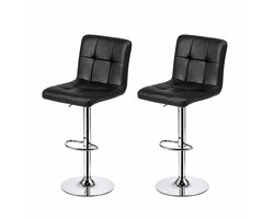 xDays Barkrukken Set van 2 Zwart – Hoogte Verstelbaar 60-82 cm – PU Leer – Verchroomd Onderstel – 360° Draaibaar – Met Voetensteun – Barstoel – Keuken Bar Restaurant