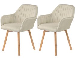 xDays Eetkamerstoelen Set van 2 - Beige - Stoelen met Armleuning - Linnen Bekleding - Massief Beukenhouten Poten - Ergonomisch - 120 kg Draagvermogen