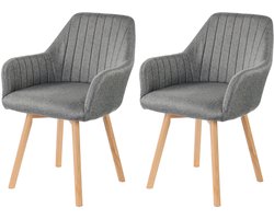 xDays Eetkamerstoelen Set van 2 - Grijs - Stoelen met Armleuning - Linnen Bekleding - Massief Beukenhouten Poten - Ergonomisch - 120 kg Draagvermogen