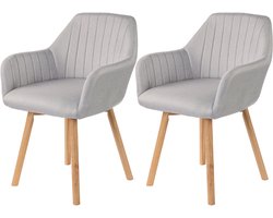 xDays Eetkamerstoelen Set van 2 - Lichtgrijs - Stoelen met Armleuning - Linnen Bekleding - Massief Beukenhouten Poten - Ergonomisch - 120 kg Draagvermogen