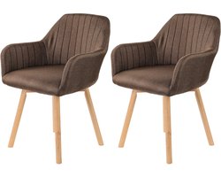xDays Eetkamerstoelen Set van 2 - Mocha Bruin - Stoelen met Armleuning - Linnen Bekleding - Massief Beukenhouten Poten - Ergonomisch - 120 kg Draagvermogen
