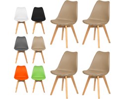 xDays Eetkamerstoelen Set van 4 Bruin – Scandinavisch Design – Kuipstoel met PP Zitting en PU Leer Zitkussen – Houten Poten – Ergonomisch – Eettafelstoel – Bureaustoel – Kaptafelstoel – 120 kg Draagvermogen – Lichtgewicht