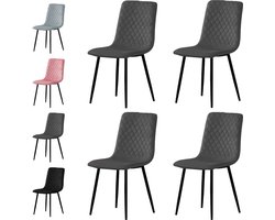 xDays Eetkamerstoelen Set van 4 Donkergrijs - Fluwelen Stoelen met Diamantpatroon - Metalen Poten - Ergonomisch - Krasbestendige Viltjes - 125 kg Draagvermogen