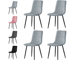 xDays Eetkamerstoelen Set van 4 Grijs - Fluwelen Stoelen met Diamantpatroon - Metalen Poten - Ergonomisch - Krasbestendige Viltjes - 125 kg Draagvermogen