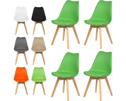 xDays Eetkamerstoelen Set van 4 Groen – Scandinavisch Design – Kuipstoel met PP Zitting en PU Leer Zitkussen – Houten Poten – Ergonomisch – Eettafelstoel – Bureaustoel – Kaptafelstoel – 120 kg Draagvermogen – Lichtgewicht