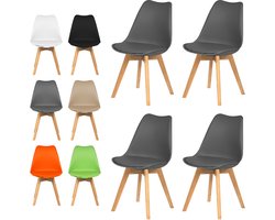 xDays Eetkamerstoelen Set van 4 Lichtgrijs – Scandinavisch Design – Kuipstoel met PP Zitting en PU Leer Zitkussen – Houten Poten – Ergonomisch – Eettafelstoel – Bureaustoel – Kaptafelstoel – 120 kg Draagvermogen – Lichtgewicht