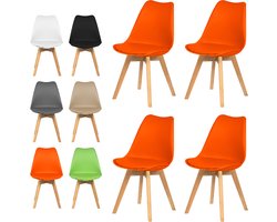 xDays Eetkamerstoelen Set van 4 Oranje – Scandinavisch Design – Kuipstoel met PP Zitting en PU Leer Zitkussen – Houten Poten – Ergonomisch – Eettafelstoel – Bureaustoel – Kaptafelstoel – 120 kg Draagvermogen – Lichtgewicht