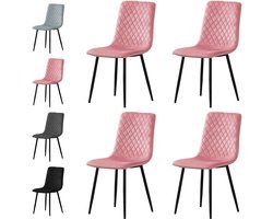 xDays Eetkamerstoelen Set van 4 Roze - Fluwelen Stoelen met Diamantpatroon - Metalen Poten - Ergonomisch - Krasbestendige Viltjes - 125 kg Draagvermogen