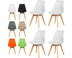 xDays Eetkamerstoelen Set van 4 Wit – Scandinavisch Design – Kuipstoel met PP Zitting en PU Leer Zitkussen – Houten Poten – Ergonomisch – Eettafelstoel – Bureaustoel – Kaptafelstoel – 120 kg Draagvermogen – Lichtgewicht