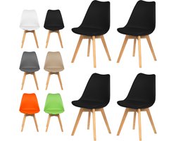 xDays Eetkamerstoelen Set van 4 Zwart – Scandinavisch Design – Kuipstoel met PP Zitting en PU Leer Zitkussen – Houten Poten – Ergonomisch – Eettafelstoel – Bureaustoel – Kaptafelstoel – 120 kg Draagvermogen – Lichtgewicht