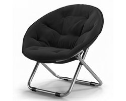 xDays Maanstoel Inklapbaar – Moon Chair – Campingstoel Opvouwbaar – Klapstoel – Vouwstoel – Relaxstoel – Gepolsterd met Kussen – 75x57 cm – Slaapkamer Studentenkamer Woonkamer Balkon Tuin Festival – Zwart