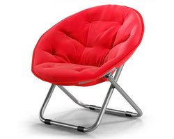 xDays Maanstoel Inklapbaar – Moon Chair – Campingstoel Opvouwbaar – Klapstoel – Vouwstoel – Relaxstoel – Gepolsterd met Kussen – 75x57 cm – Slaapkamer Studentenkamer Woonkamer Balkon Tuin Festival – Rood