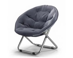 xDays Maanstoel Inklapbaar – Moon Chair – Campingstoel Opvouwbaar – Klapstoel – Vouwstoel – Relaxstoel – Gepolsterd met Kussen – 75x57 cm – Slaapkamer Studentenkamer Woonkamer Balkon Tuin Festival – Grijs