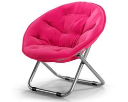 xDays Maanstoel Inklapbaar – Moon Chair – Campingstoel Opvouwbaar – Klapstoel – Vouwstoel – Relaxstoel – Gepolsterd met Kussen – 75x57 cm – Slaapkamer Studentenkamer Woonkamer Balkon Tuin Festival – Roze