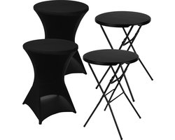 xDays Statafels Set van 2 Zwart – Inclusief 2 Statafelrokken – Inklapbaar – ø80 x 110 cm – Cocktailtafel – Partytafel – Staantafel – Binnen en Buiten