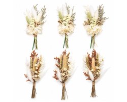 Xecamuvila 6 Stuks Mini Droogbloemen Boeket – Boho Stijl Gedroogde Bloemen met Pampasgras & Stoffen Bloemen voor - ShopVlot
