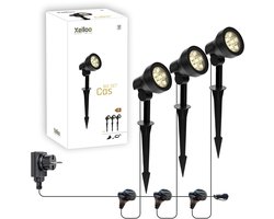 Xelloo® Cas Big Tuinverlichting set van 3 Stuks - 8 meter - Warm Wit Licht - 12V LED Grondspots voor buiten met Stekker - IP65 Waterbestendig - Tuin Verlichting op Stroom 12 Volt - Inclusief trafo, kabel en schuifaansluiting - Buitenverlichting