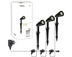 Xelloo® Cas Medium Tuinverlichting set van 3 Stuks - 8 meter - Warm Wit Licht - 12V LED Grondspots voor buiten met Stekker - IP65 Waterbestendig - Tuin Verlichting op Stroom 12 Volt - Inclusief trafo, kabel en schuifaansluiting - Buitenverlichting