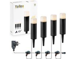Xelloo® LED Tuinverlichting set Jax van 4 Stuks - 8 meter - Warm Wit Licht - 12V Grondspots voor buiten met Stekker - IP44 Waterbestendig - Tuin Verlichting op Stroom 12 Volt - incl. trafo, kabel en schuifaansluiting - Buitenverlichting