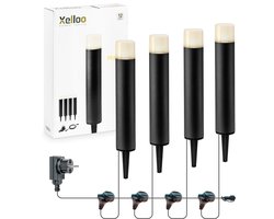 Xelloo® LED Tuinverlichting set Maze van 4 Stuks - 8 meter - Warm Wit Licht - 12V Grondspots voor buiten met Stekker - IP44 Waterbestendig - Tuin Verlichting op Stroom 12 Volt - incl. trafo, kabel en schuifaansluiting - Buitenverlichting