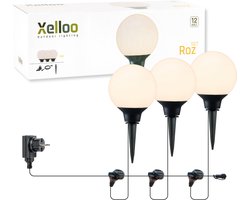 Xelloo® Roz LED Tuinverlichting set van 3 stuks - 8 meter - Warm Wit Licht - 12V Grondspots voor buiten met Stekker - IP44 Waterbestendig - Tuin Verlichting op Stroom 12 Volt - Inclusief trafo, kabel en schuifsysteem