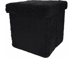 XEMM Poef met opbergruimte - Opvouwbaar - Teddy - 38 x 38 x 38 cm - Zwart