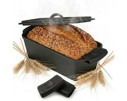 Xenia Gietijzeren Pan - Broodbakvorm met Deksel – 28 cm / 3 Liter – Dutch Oven & Braadpan – Geschikt voor Inductie & Oven – Inclusief Siliconen Handgrepen – Voorzien van Natuurlijke Patina