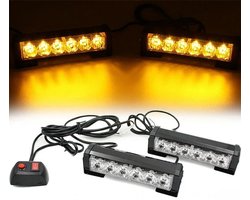 XEOD LED Flitsers Oranje - 12V - 24V - 8 Flits patronen - Gevarenlichten - Vrachtwagen - Bestelauto - Bestel bus - Veilig werken langs de weg - Met schakelaar - 2 Stuks