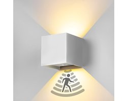 XEOD LED Wandlamp Met Bewegingssensor – Sensor Buitenlamp Binnen Lamp – Waterbestendig – 2700 K – Vierkant – Wit