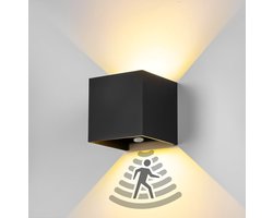 XEOD LED Wandlamp Met Bewegingssensor – Sensor Buitenlamp Binnen Lamp – Waterbestendig – 2700 K – Vierkant – Zwart