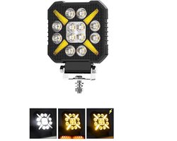 XEOD LED Werklamp wit met oranje flitsers - 12V t/m 30V - Multifunctioneel - Auto - Boot - Vrachtwagen - Veilig werken langs de weg - 1 stuks met beugel en montage materialen