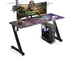 Xergax Game Bureau - Xergonomic Gaming Desk - Carbonfiber look - B125xH75xL62 cm - Computer Tafel - Incl. beker-, koptelefoonhouder en kabelorganizer - Zwart