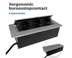 Xergonomic bureaustopcontact – bureaustekkerdoos met 3 stopcontacten – Inklapbare inbouw stekkerdoos – Inbouw contactdoos voor huis en kantoor meubilair –  Stevige en moderne inbouwstekkerblok – B26.3xL11.7xH6.5cm  Zilver