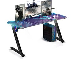 Xergonomic Game Bureau - Aurora Gaming Desk - Bureau met carbonfiber look - LED-Verlichting - Incl. beker-, koptelefoonhouder en kabelorganizer - B125xH75xL62 cm - Zwart