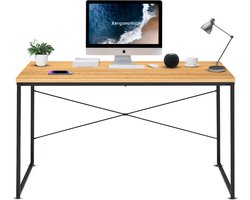 Xergonomic Industrieel bureau – Stalen frame met houten bureaublad – Stevige laptoptafel – 120x60x72 cm - Zwart/Naturel